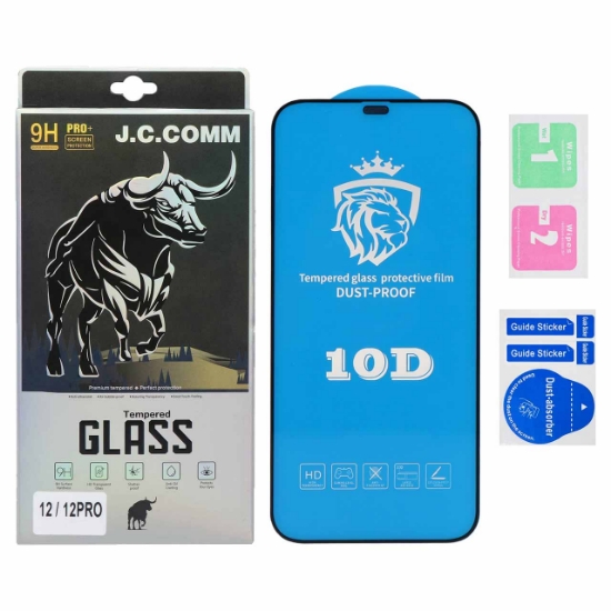 تصویر محافظ صفحه نمایش شیشه ای مشکی 11D درجه یک iPhone 12/12Pro-Full Cover J.C.Comm