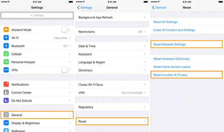 Network Settings و Location گوشی خود را ریست کنید