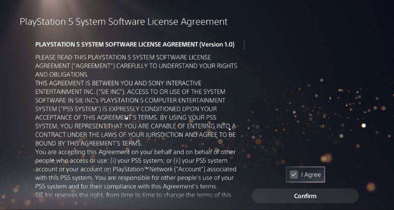 3. در این قسمت از ساخت اکانت PS5، تیک گزینه I Agree را بزنید. سپس Confirm را انتخاب کنید. 