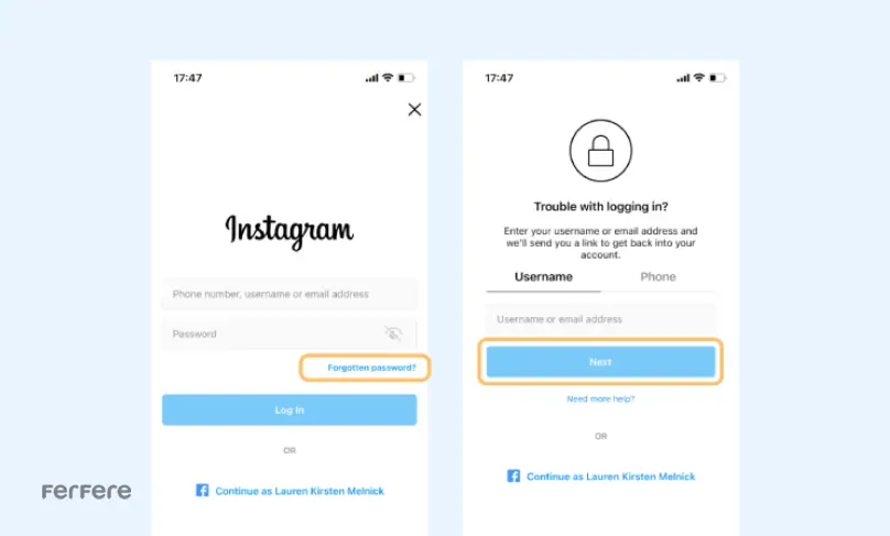 بازیابی رمز عبور اینستاگرام از طریق آدرس ایمیل Email