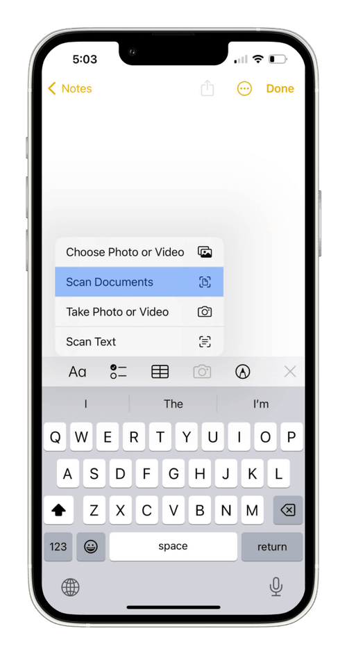 نحوه اسکن مدارک با آیفون در اپلیکیشن Notes