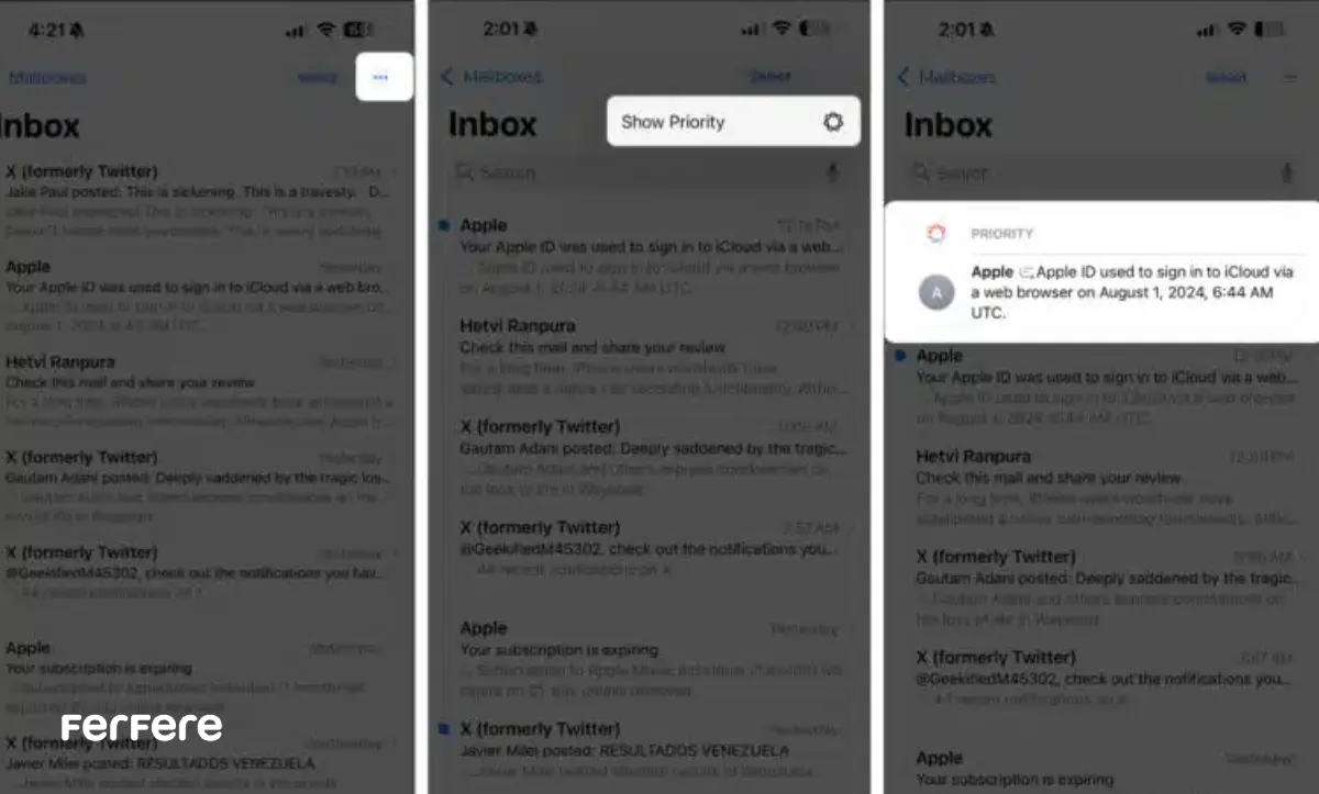 Apple Intelligence در اپ Mail آیفون