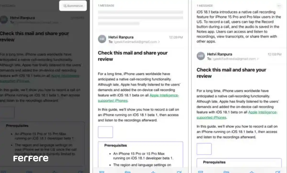 Apple Intelligence در اپ Mail آیفون