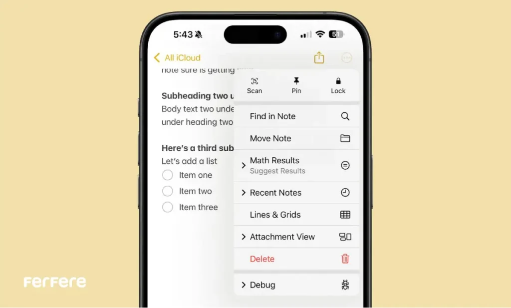 حل معادلات ریاضی در Notes آیفون