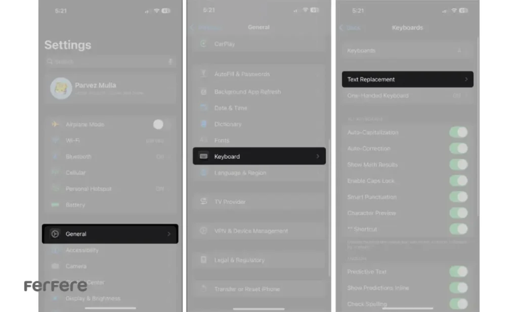 Text Replacement آیفون آیپد مک