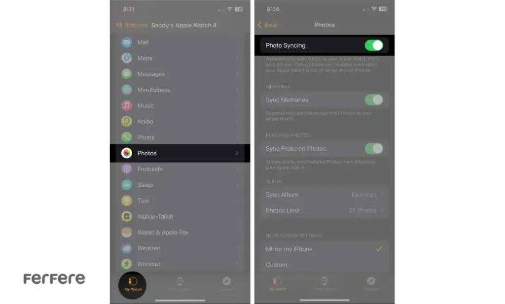 انتقال عکس از آیفون به اپل واچ