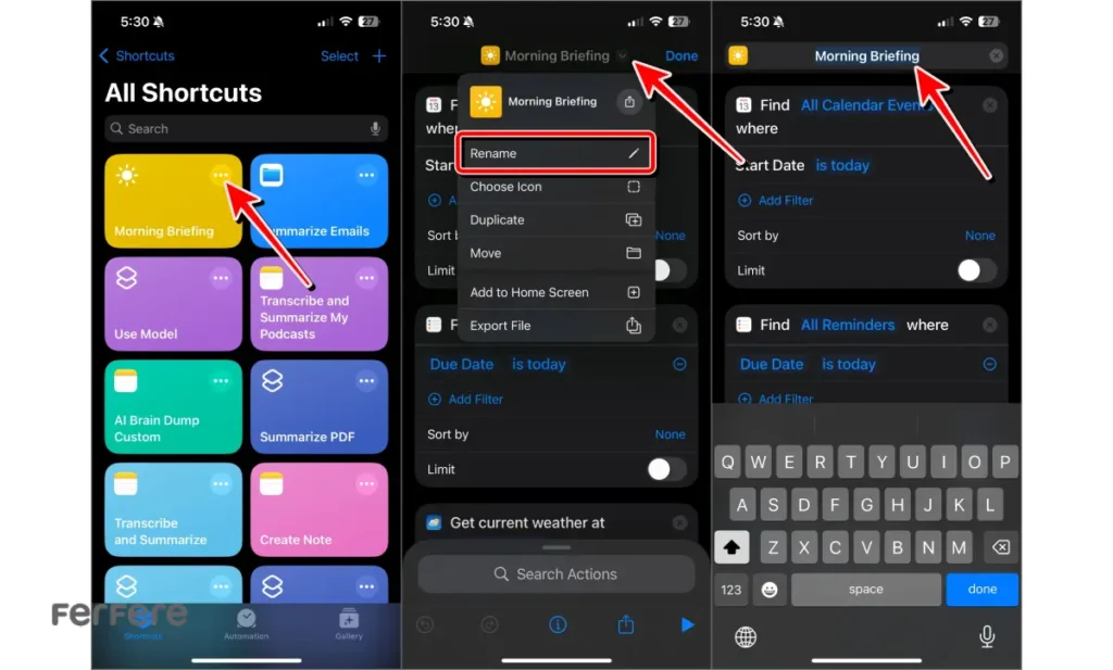 ویرایش شورتکات در آیفون