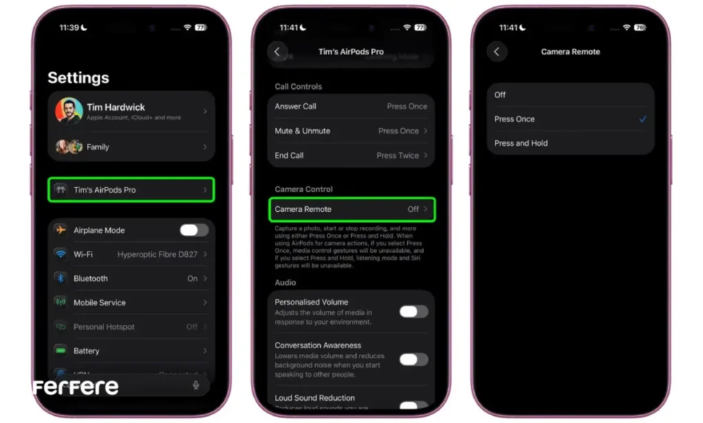 کنترل دوربین آیفون با ایرپاد