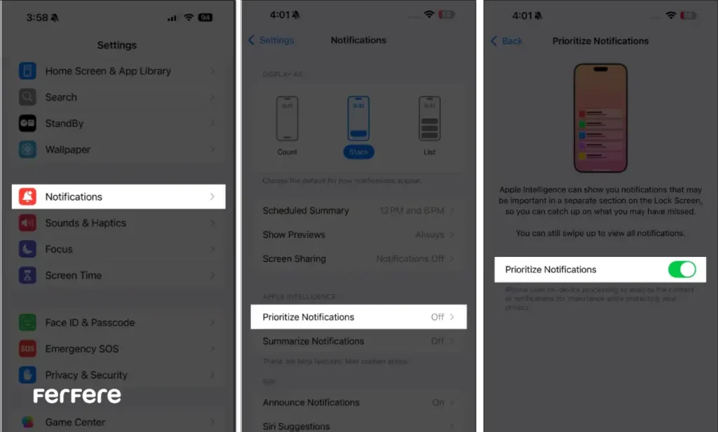 Priority Notifications آیفون