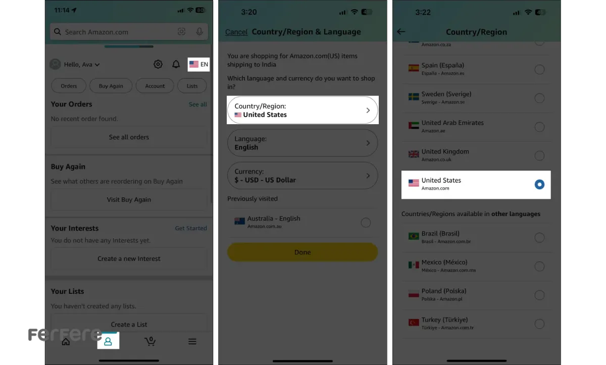 تغییر کشور در آمازون