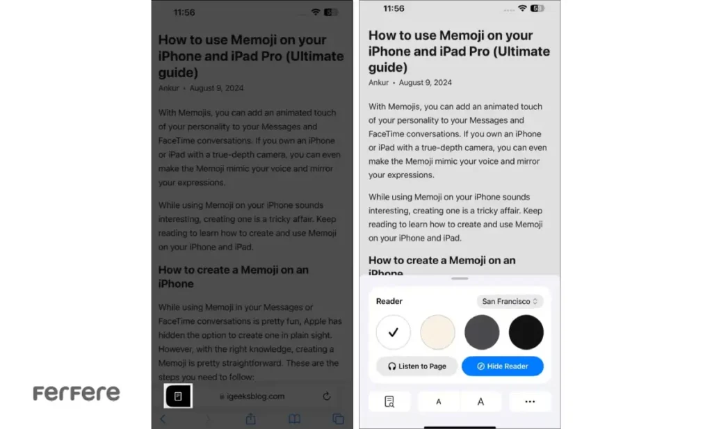 حالت Reader Mode در Safari آیفون