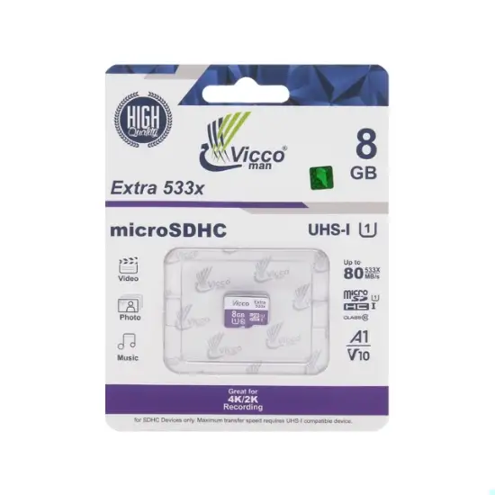 خرید کارت حافظه microSDHC ویکومن مدل EXTRA 533X کلاس 10 استاندارد UHS-I U1 سرعت 80MBps ظرفیت 8 گیگابایت