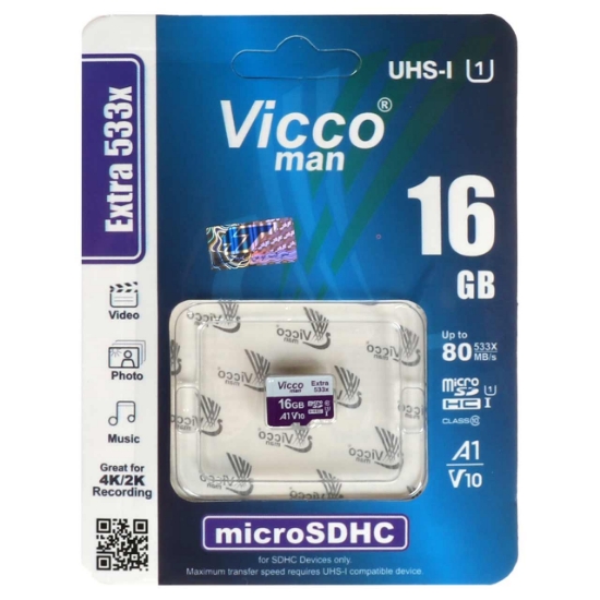 تصویر کارت حافظه microSDHC ویکومن مدل EXTRA 533X کلاس 10 استاندارد UHS-I U1 سرعت 80MBps ظرفیت 16 گیگابایت