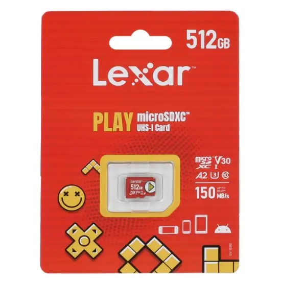 تصویر کارت حافظه microSDXC لکسار مدل PLAY کلاس 10 U3 استاندارد UHS-I سرعت 150MBps ظرفیت 512 گیگابایت