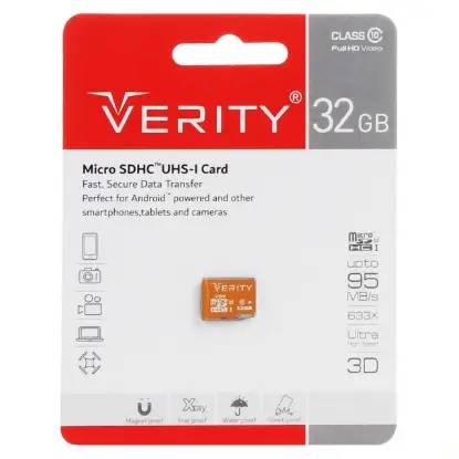 تصویر کارت حافظه microSDHC وریتی کلاس 10 استاندارد UHS-I U1 سرعت 95MBps ظرفیت 32 گیگابایت