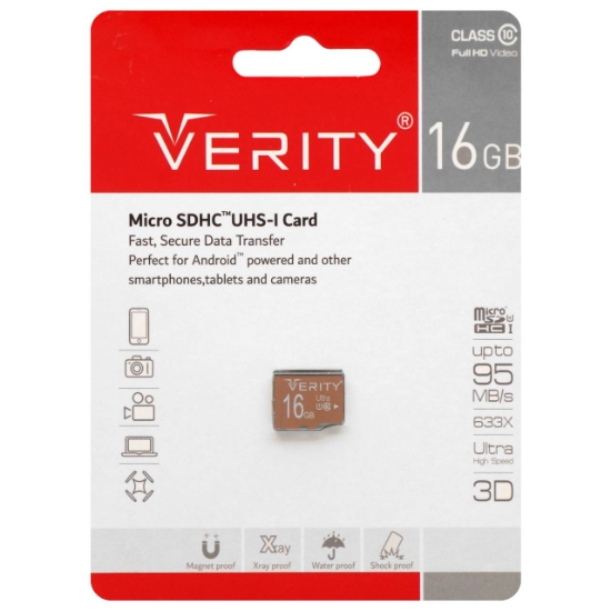تصویر کارت حافظه microSDHC وریتی کلاس 10 استاندارد UHS-I U1 سرعت 95MBps ظرفیت 16 گیگابایت