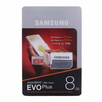 نمایش جزئیات کارت حافظه سامسونگ microSDHC مدل Evo Plus کلاس 10 استاندارد UHS-I U1 سرعت 95MBps همراه با آداپتور SD ظرفیت 8 گیگابایت