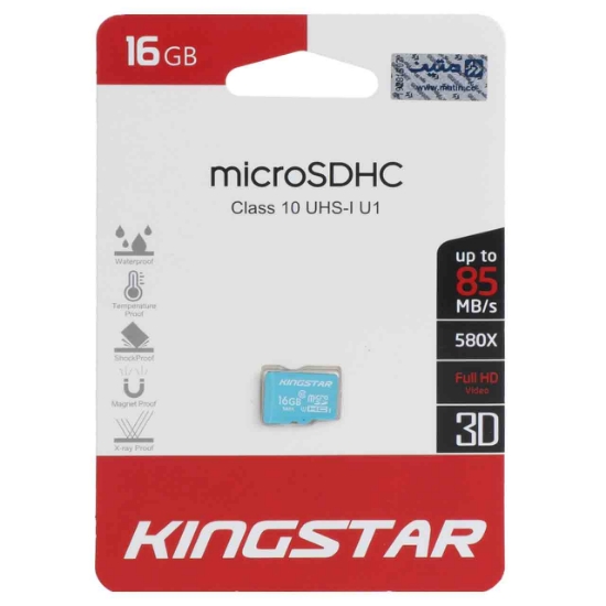 تصویر کارت حافظه microSDHC کینگ استار مدل 580X کلاس 10 استاندارد UHS-I U1 سرعت 85MBps ظرفیت 16 گیگابایت