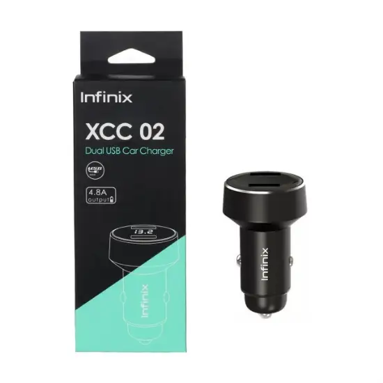 تصویر شارژر فندکی 12W دو پورت infinix مدل XCC02 به همراه کابل شارژ اندروید