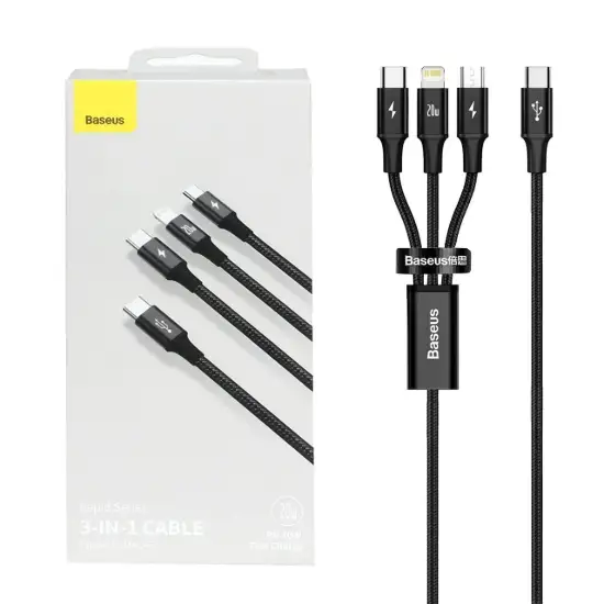 تصویر کابل تبدیل Type-C به لایتنینگ / MicroUSB / USB-C باسئوس مدل CAMLT-SC01 طول 1.5 متر