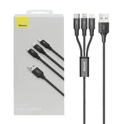 نمایش جزئیات کابل تبدیل USB به لایتنینگ / MicroUSB / USB-C باسئوس مدل CAJS000001 طول 1.2 متر