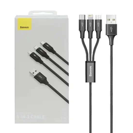تصویر کابل تبدیل USB به لایتنینگ / MicroUSB / USB-C باسئوس مدل CAJS000001 طول 1.2 متر