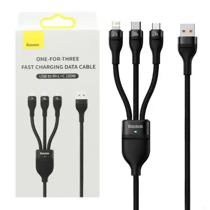 نمایش جزئیات کابل تبدیل USB به لایتنینگ / MicroUSB / USB-C باسئوس مدل CASS030001 طول 1.2 متر