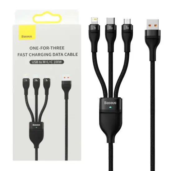 تصویر کابل تبدیل USB به لایتنینگ / MicroUSB / USB-C باسئوس مدل CASS030001 طول 1.2 متر