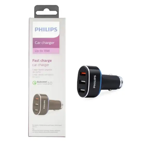 تصویر شارژر فندکی 18W فست سه پورت Philips مدل DLP2557