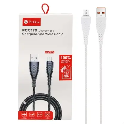 نمایش جزئیات کابل تبدیل USB به microUSB پرووان مدل PCC170(C10) طول 1 متر