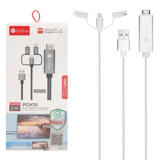 تصویر کابل تبدیل HDMI به USB-C / microUSB / لایتنینگ پرووان مدل PCH70 طول 1.8متر