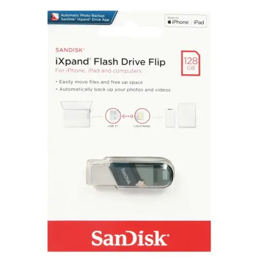 تصویر فلش مموری سن دیسک مدل iXPand Flip USB3.1 ظرفیت 128 گیگابایت