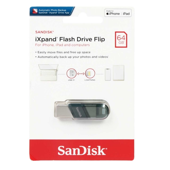تصویر فلش مموری سن دیسک مدل iXPand Flip USB3.1 ظرفیت 64 گیگابایت