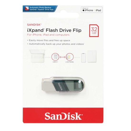 تصویر فلش مموری سن دیسک مدل iXPand Flip USB3.1 ظرفیت 32 گیگابایت