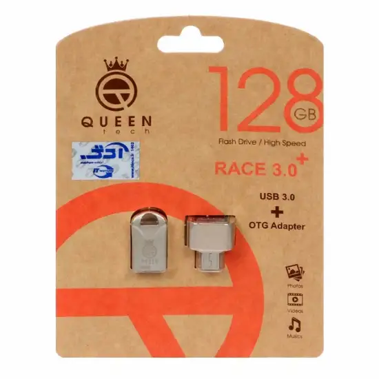 تصویر فلش مموری کوئین تک مدل RACE PLUS USB3.0 ظرفیت 128 گیگابایت به همراه مبدل OTG
