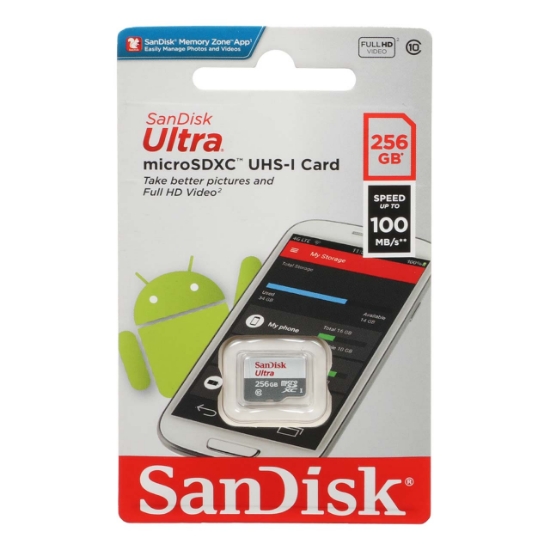 تصویر کارت حافظه microSDXC سن دیسک مدل Ultra کلاس 10 استاندارد UHS-I U3 سرعت 100MBps ظرفیت 256 گیگابایت