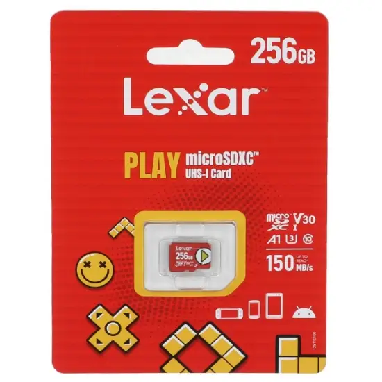 تصویر کارت حافظه microSDXC لکسار مدل PLAY کلاس 10 U3 استاندارد UHS-I سرعت 150MBps ظرفیت 256 گیگابایت