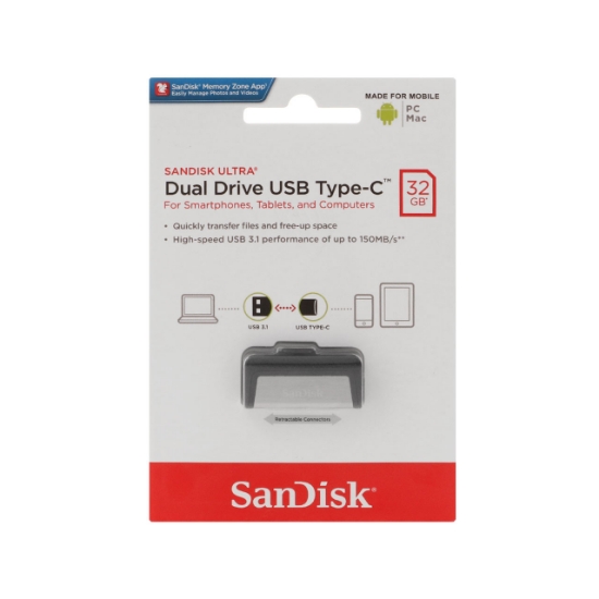 تصویر فلش مموری سن دیسک مدل Ultra Dual Drive USB Type-C USB3.1 ظرفیت 32 گیگابایت