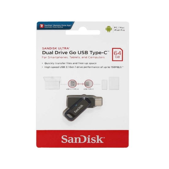 تصویر فلش مموری سن دیسک مدل Ultra Dual Drive Go USB3.0 ظرفیت 64 گیگابایت