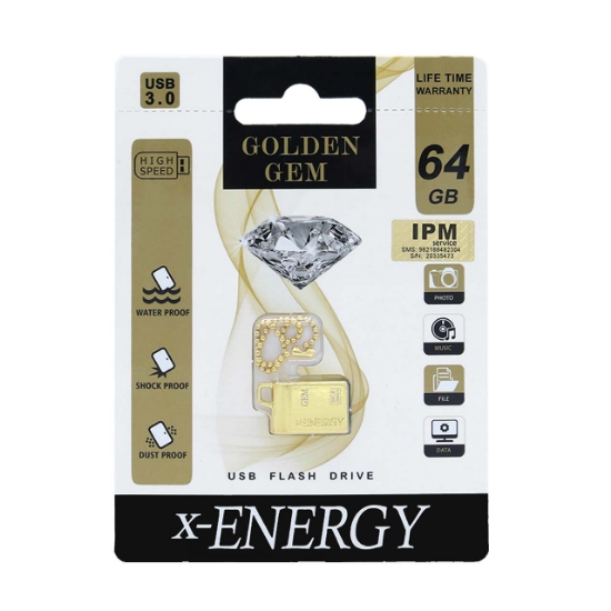 تصویر فلش مموری ایکس-انرژی مدل Golden Gem USB3.0 ظرفیت 64 گیگابایت