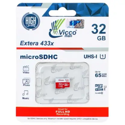 تصویر کارت حافظه microSDHC ویکومن مدل Extra 433X کلاس 10 استاندارد UHS-I U1 سرعت 65MBps ظرفیت 32 گیگابایت
