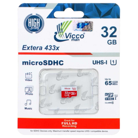 تصویر کارت حافظه microSDHC ویکومن مدل Extra 433X کلاس 10 استاندارد UHS-I U1 سرعت 65MBps ظرفیت 32 گیگابایت