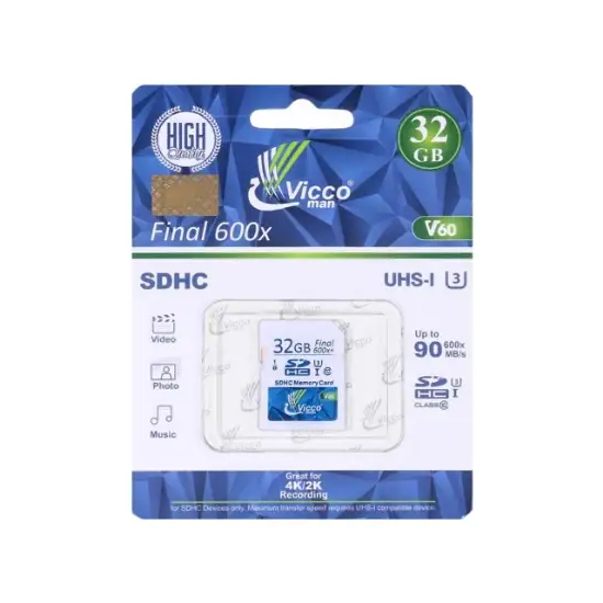 تصویر کارت حافظه SDHC ویکومن مدل Extra 600X کلاس 10استاندارد UHS-I سرعت 90MB/S ظرفیت 32 گیگابایت