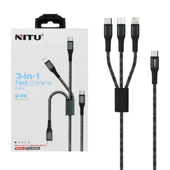 تصویر کابل تبدیل Type-C به Type-C و لایتنینگ و micro USB نیتو مدل NC206G