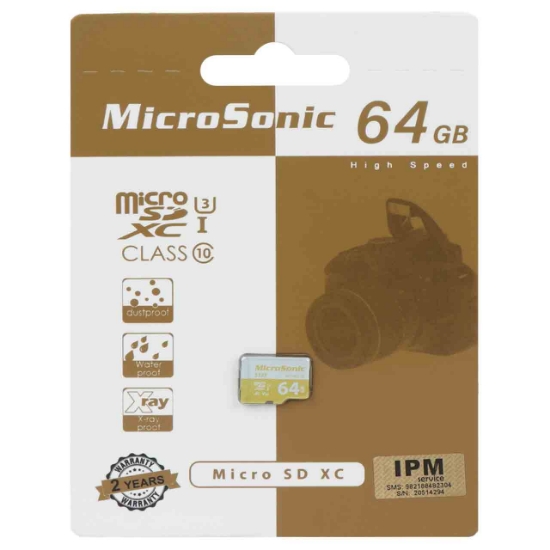 تصویر کارت حافظه microSDXC میکروسونیک مدل 533X-A1 کلاس 10 استاندارد UHS-I U3 سرعت 80MBps ظرفیت 64 گیگابایت