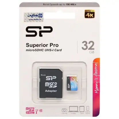 نمایش جزئیات کارت حافظه microSDXC سیلیکون پاور مدل Superior Pro کلاس 10 استاندارد UHS-I U3 سرعت 100MBps ظرفیت32 گیگابایت به همراه آداپتور SD