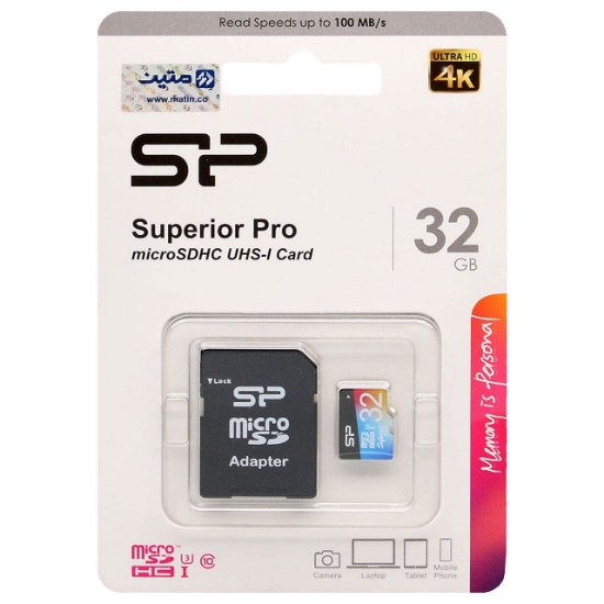 تصویر کارت حافظه microSDXC سیلیکون پاور مدل Superior Pro کلاس 10 استاندارد UHS-I U3 سرعت 100MBps ظرفیت32 گیگابایت به همراه آداپتور SD