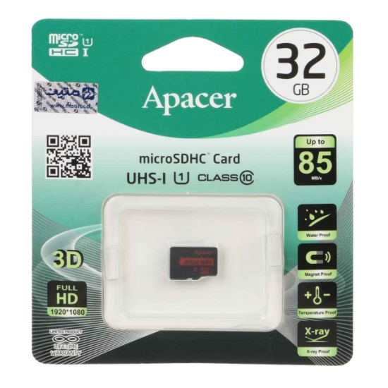 تصویر کارت حافظه microSDHC اپیسر مدل AP32G کلاس 10 استاندارد UHS-I U1 سرعت 85MBps ظرفیت 32 گیگابایت