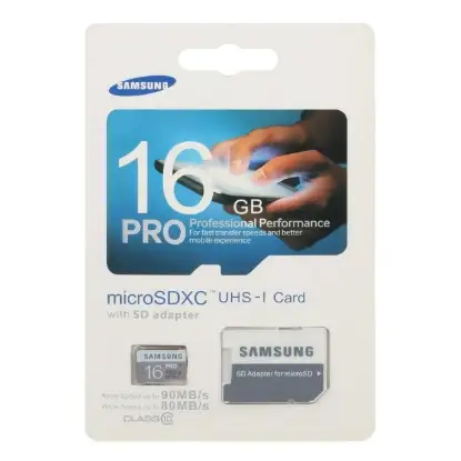 تصویر کارت حافظه microSDHC سامسونگ مدل Pro کلاس 10 استاندارد UHS-I U1 سرعت 90MBps ظرفیت 16 گیگابایت به همراه آداپتور SD