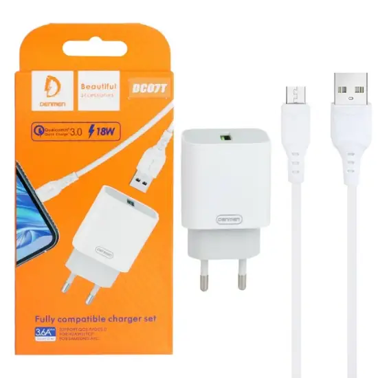 تصویر شارژر دیواری دنمن مدل DC07T به همراه کابل تبدیل USB-C